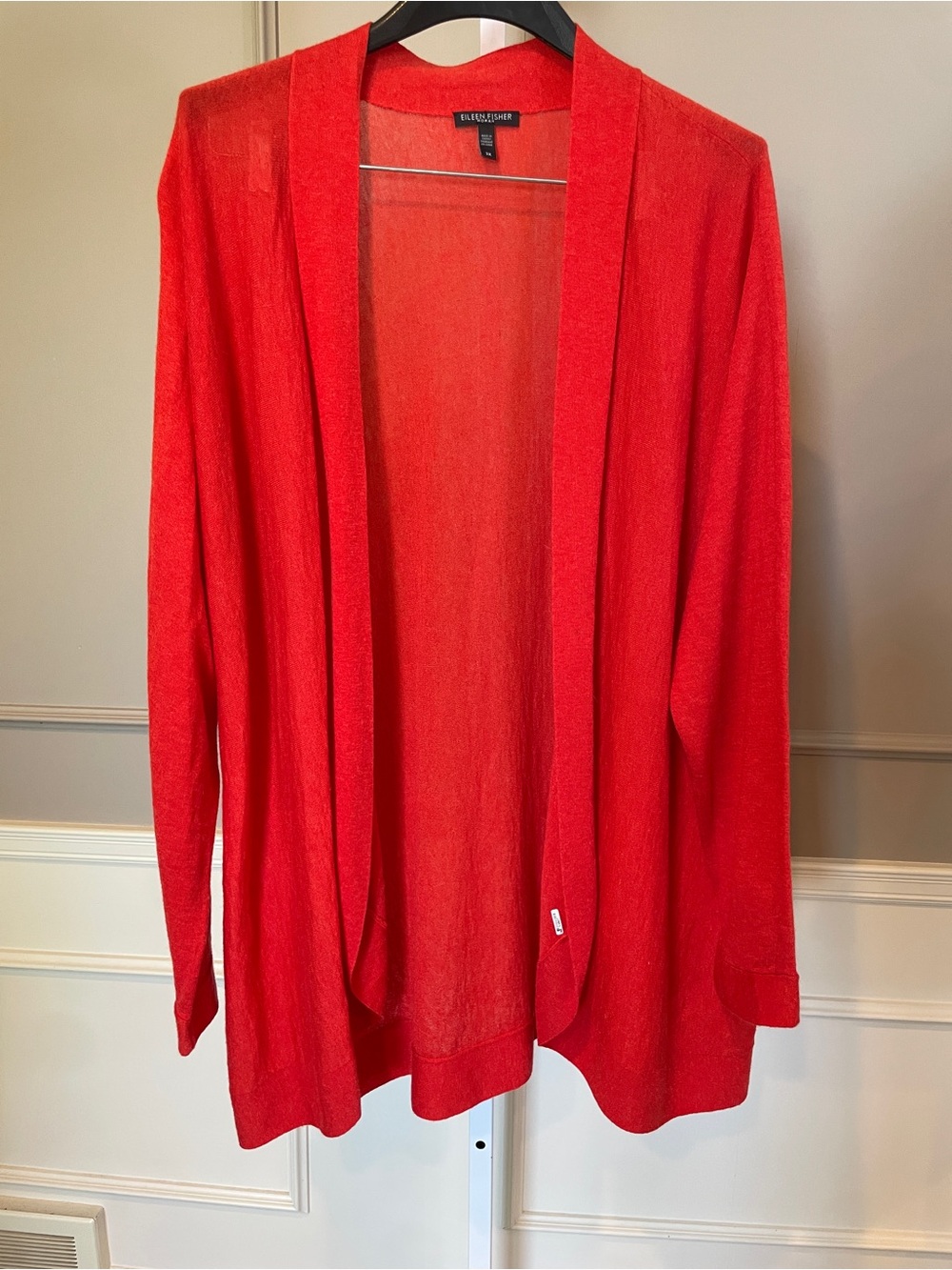 Eileen Fisher 3X Cardigan Open Front Lightweight Orange Red Tencel Office Career